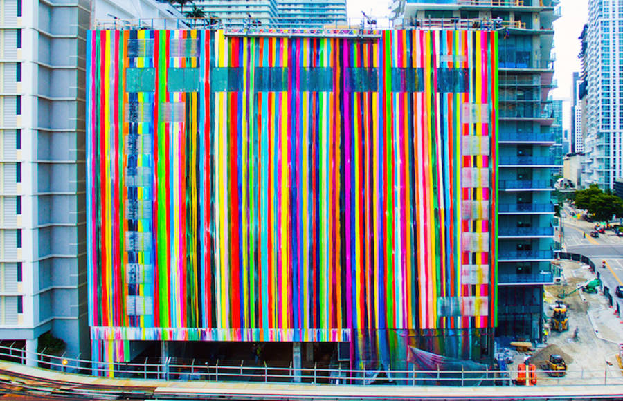 Colorful & Striped Massive Mural on a Miami’s Building Facade
