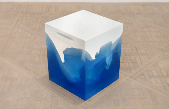 Beautiful Table with Splendid Blue Iceberg Sculpture Inside