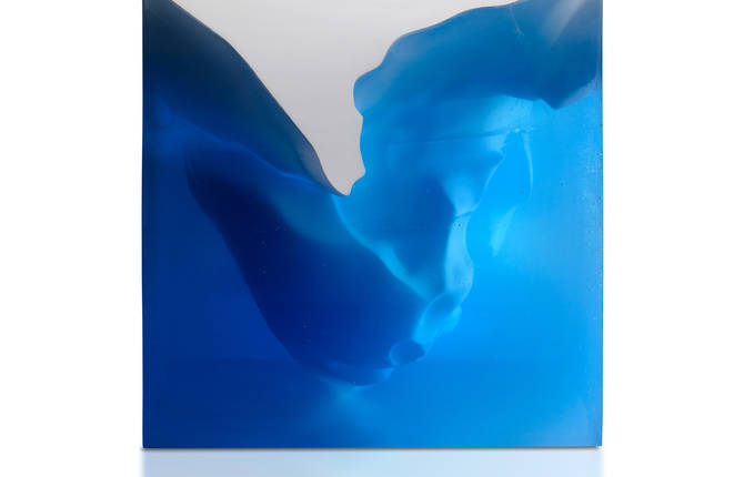 Beautiful Table with Splendid Blue Iceberg Sculpture Inside