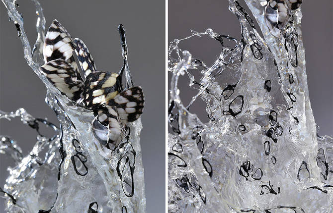 Explosive Liquid Sculptures cast in Resin Glass
