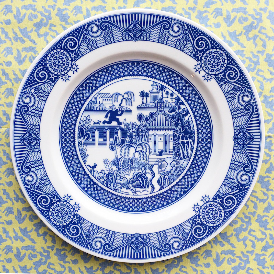 Creative Drawings on Victorian Porcelain Dinner Plates-1