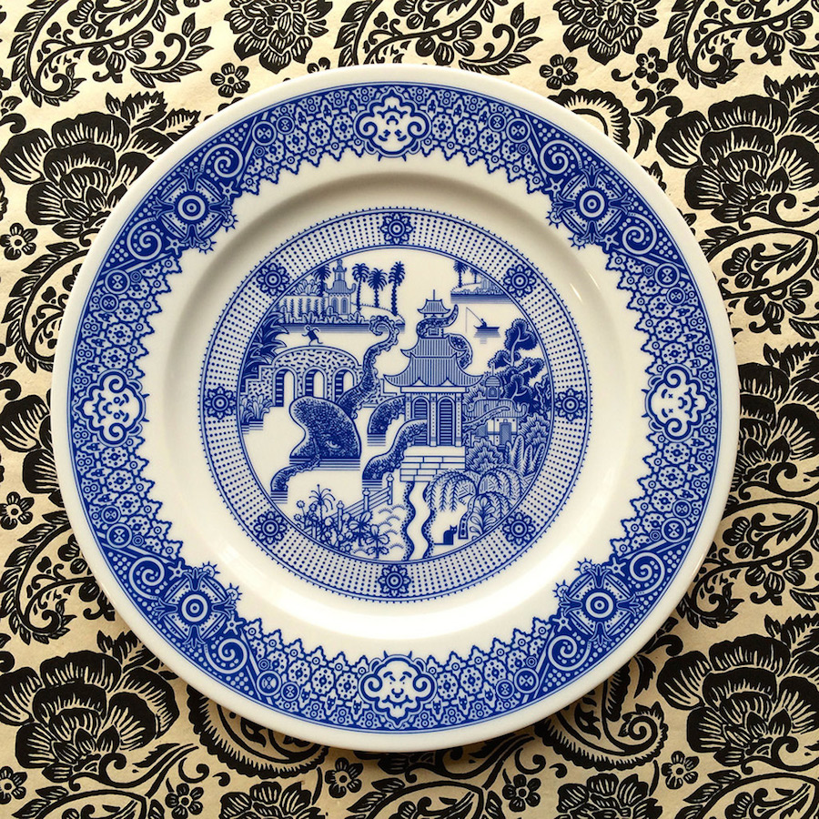 Creative Drawings on Victorian Porcelain Dinner Plates-3