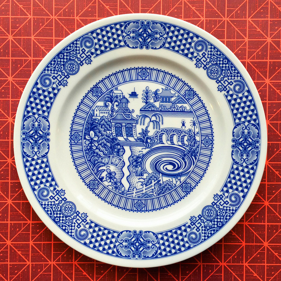 Creative Drawings on Victorian Porcelain Dinner Plates-4