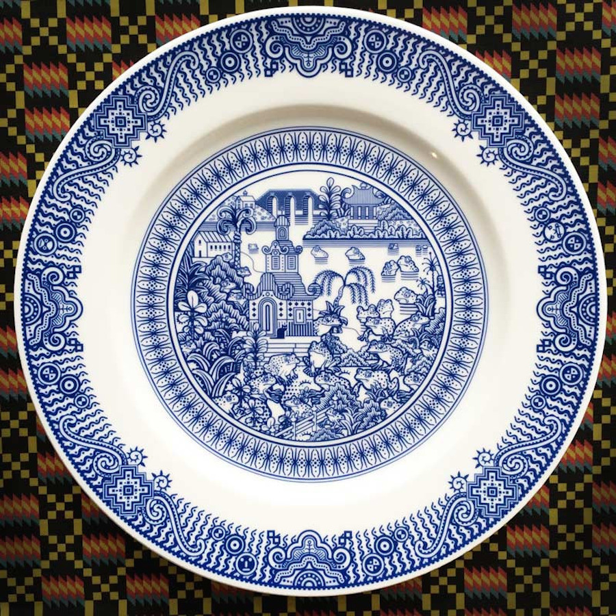 Creative Drawings on Victorian Porcelain Dinner Plates-5