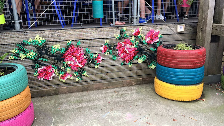 Cross Stitch Flower Mural Installations-1