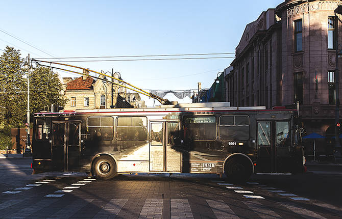 Optical Illusion on a Trolleybus in Vilnius