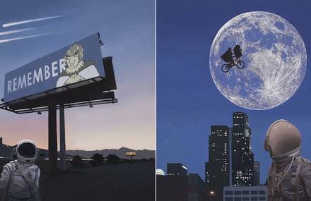 Paintings of Astronaut in Unusual Scenes