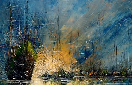 Melancholic Paintings of Seascapes and Vintage Ships