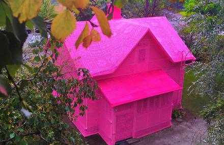 House in Finland Covered with Pink Crochet