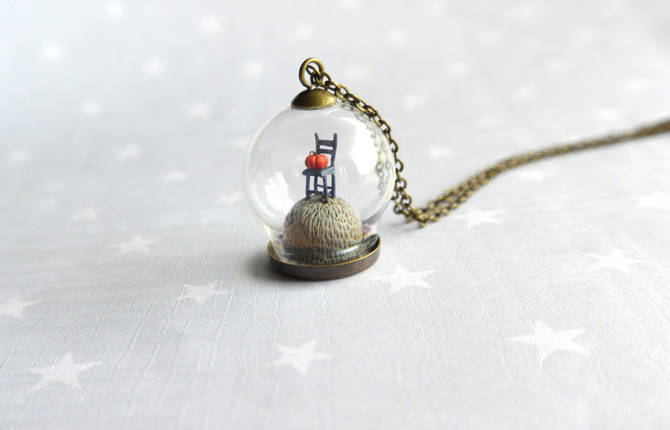 Whimsical Jewelry with Poetic Tiny Sculptures in Glass Dome