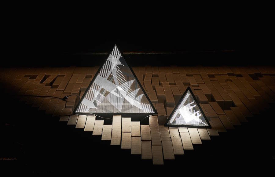 Geometric Lamp with Light Monuments Silhouettes