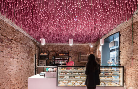 Unique Magenta Bakery Ceiling in Madrid
