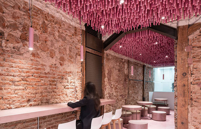 Unique Magenta Bakery Ceiling in Madrid