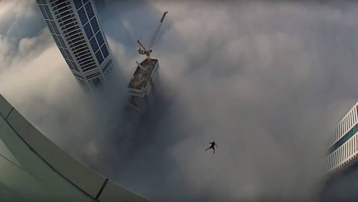 Base Jumping in the Clouds Above Dubai