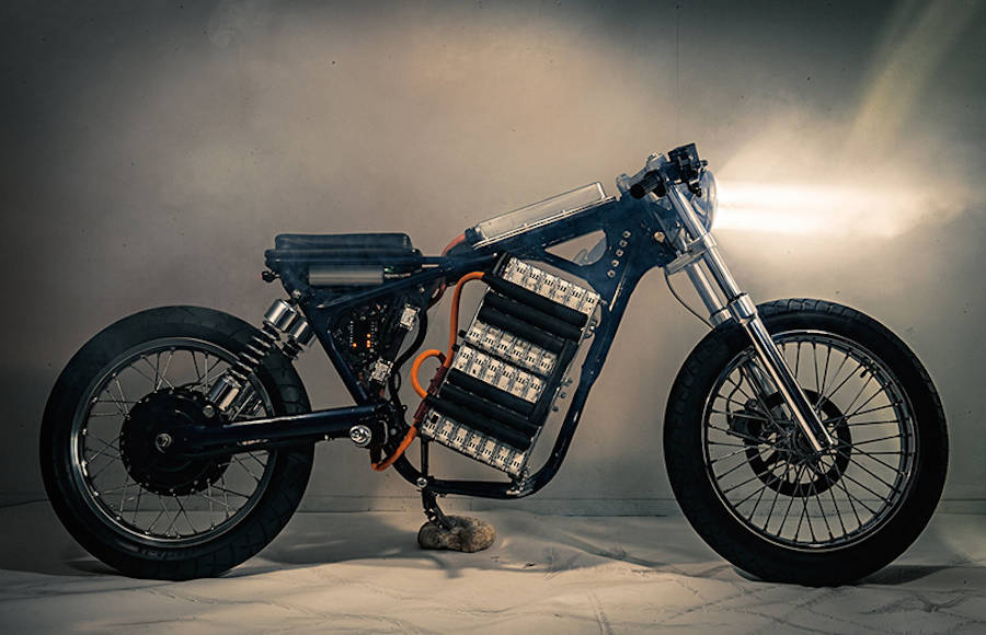 Customized Motorcycle with a Nissan Leaf Engine