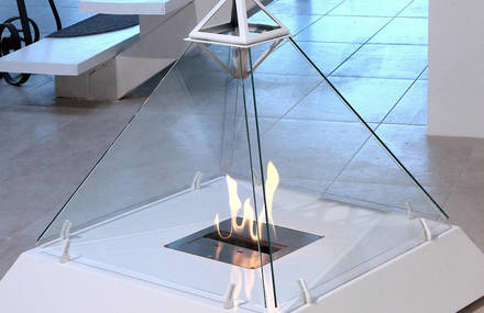 Design Fireplace Shaped Like the Louvre Pyramid