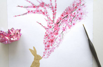 Enchanting Animal Silhouettes Shaped with Painted Cherry Blossoms
