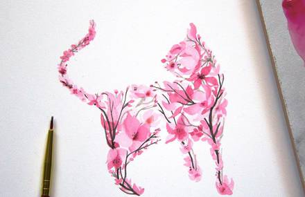 Enchanting Animal Silhouettes Shaped with Painted Cherry Blossoms