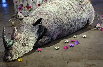 Animal Sculptures Made from Rolled Newspapers