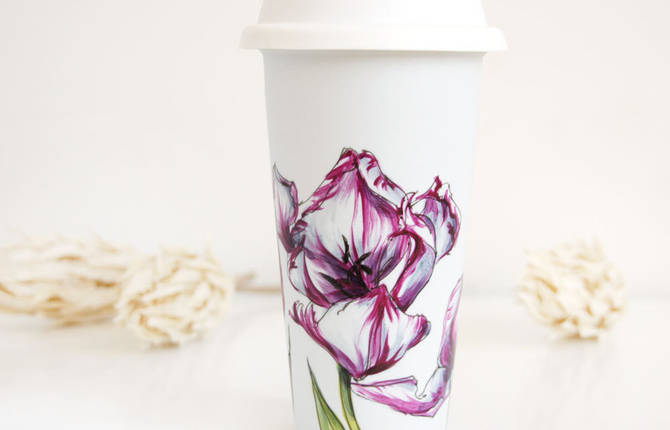 Delicate Floral Hand Painted Coffee Cups