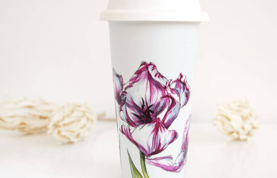 Delicate Floral Hand Painted Coffee Cups