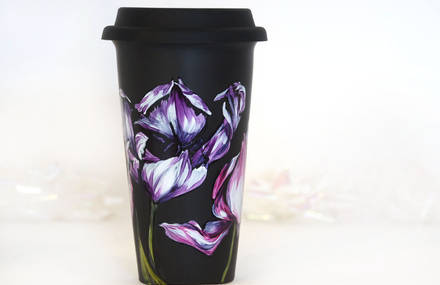 Delicate Floral Hand Painted Coffee Cups