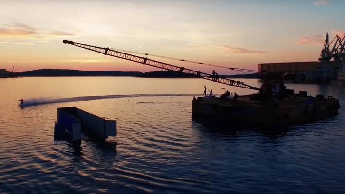 Wakeboarding With a Massive Harbor Crane as a Tow Cable