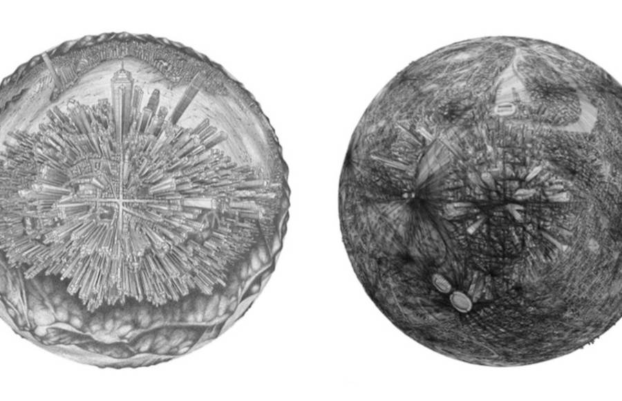 Illustrations of Detailed Cities On Globes