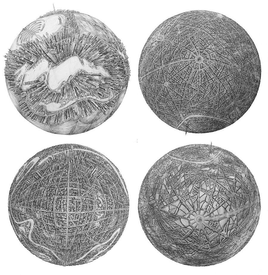 Illustrations of Detailed Cities On Globes-8