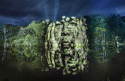 Stunning Video Projections of Indians in the Amazonian Forest