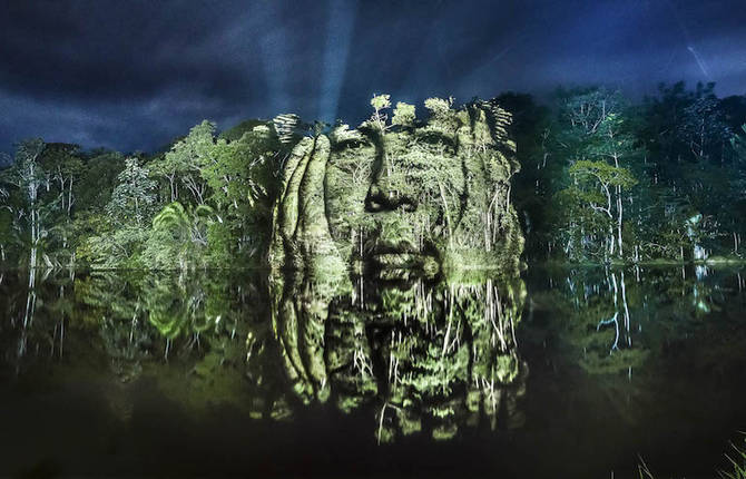 Stunning Video Projections of Indians in the Amazonian Forest