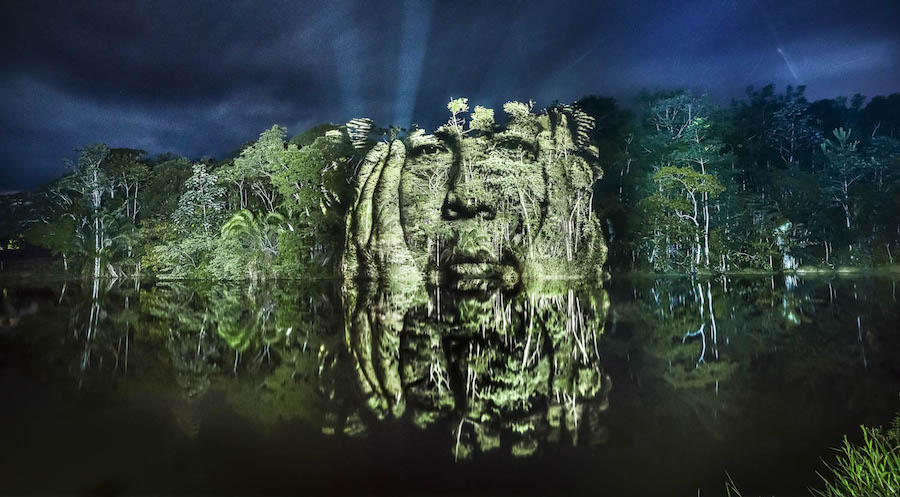 Stunning Video Projections of Indians in the Amazonian Forest-0