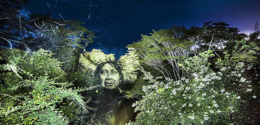 Stunning Video Projections of Indians in the Amazonian Forest-4