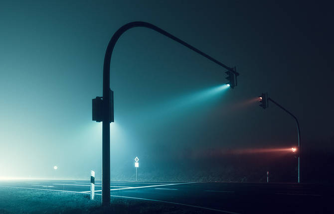Mystical Pictures of Night Lights in the Fog