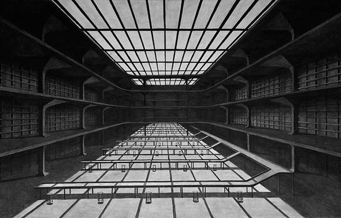 Impressive Charcoal Drawings of Geometric Spaces