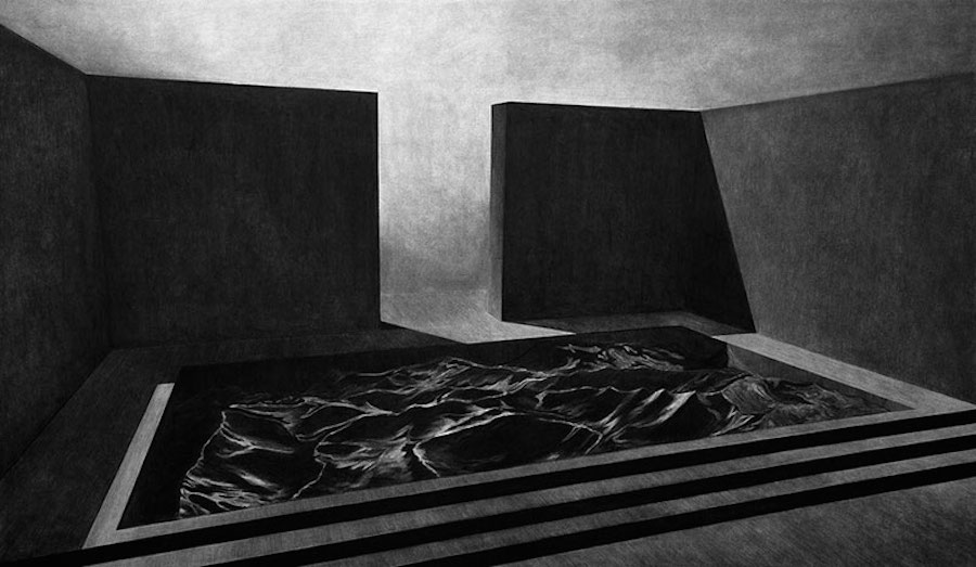 Impressive Charcoal Drawings of Geometric Spaces-11