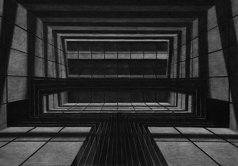 Impressive Charcoal Drawings of Geometric Spaces-12