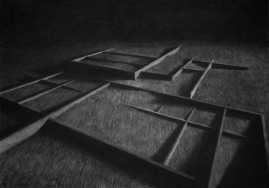 Impressive Charcoal Drawings of Geometric Spaces-6