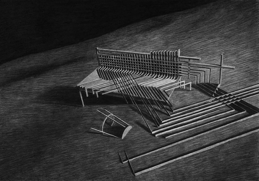 Impressive Charcoal Drawings of Geometric Spaces-7