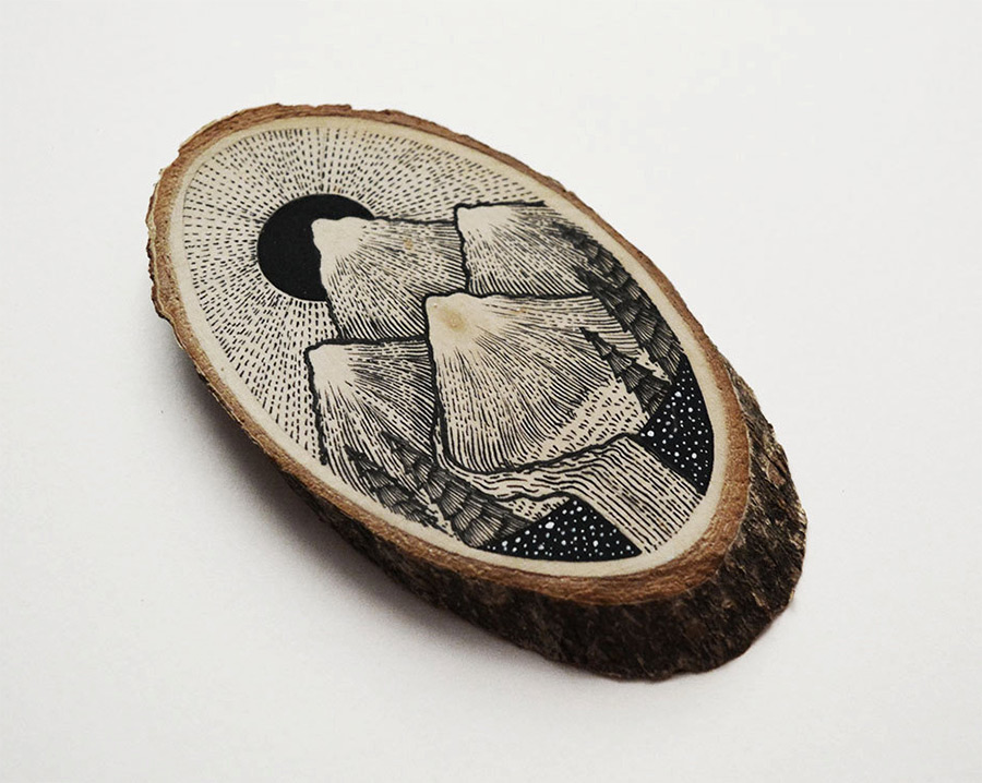 Wood Slices Decorated with Paintings and Illustrations-0