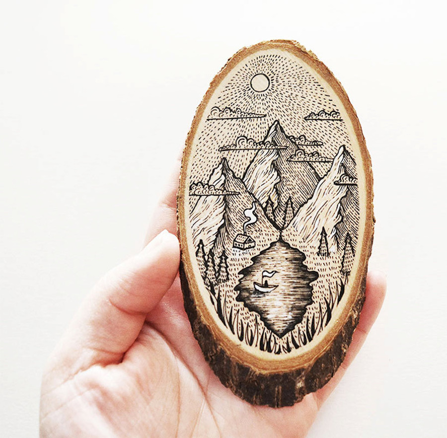 Wood Slices Decorated with Paintings and Illustrations-1