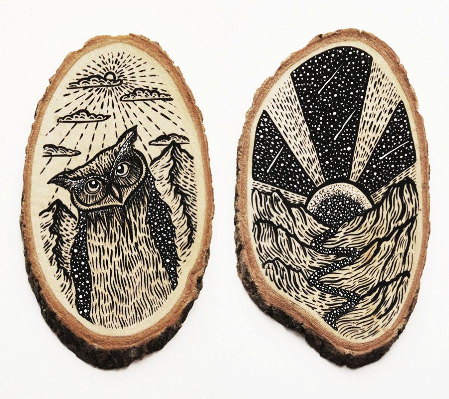 Wood Slices Decorated with Paintings and Illustrations-4