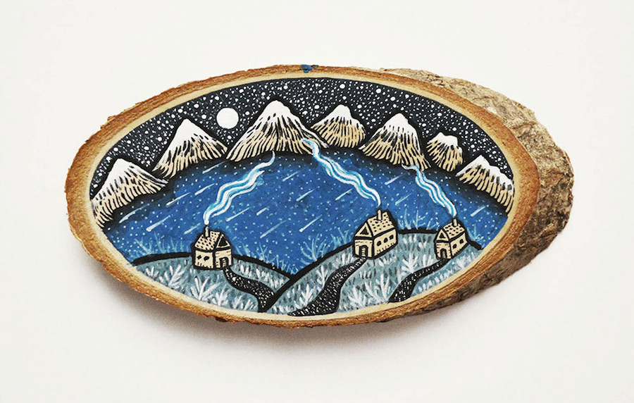 Wood Slices Decorated with Paintings and Illustrations-5