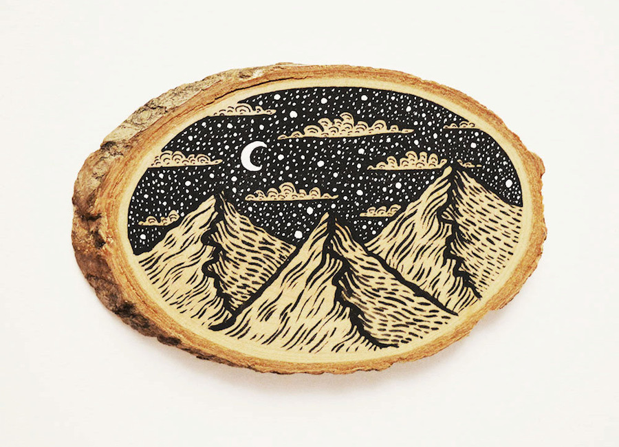 Wood Slices Decorated with Paintings and Illustrations-6