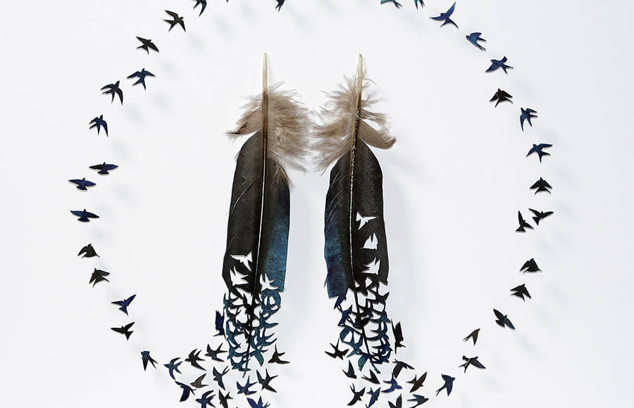 Whimsical Bird Sculptures Cut on Feathers