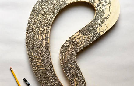 Infinite Skyscrapers Illustrated on Circle Pieces of Wood