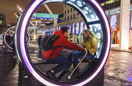 Illuminated Cylinders Displaying Fairy Tales when People Are Inside