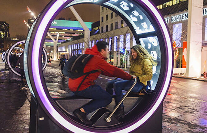 Illuminated Cylinders Displaying Fairy Tales when People Are Inside