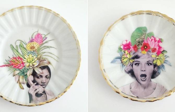 Pop and Colorful Collages on Old Plates