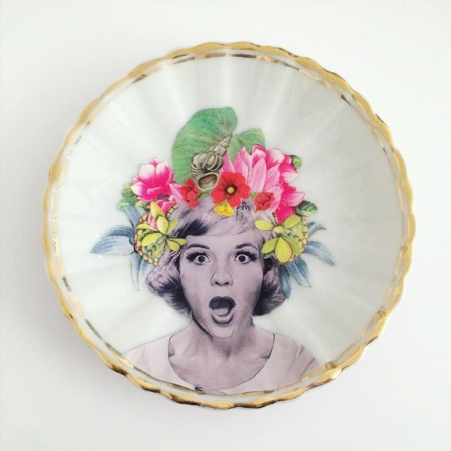 Pop and Colorful Collages on Old Plates-4